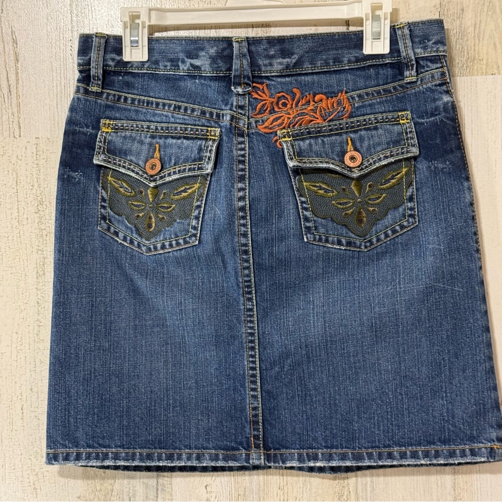 Vintage Old Navy Embroidered Denim Blue Mini Skirt - Picture 6 of 9